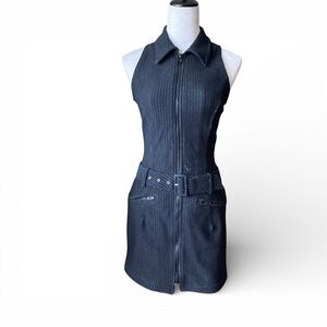 GUESS Y2K Belted Pinstripe Dress Black Sleeveless Womens 5